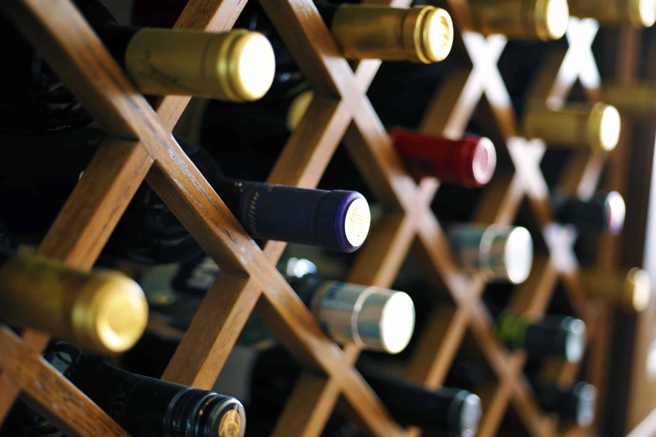 Wine bottles in a vertical rack
